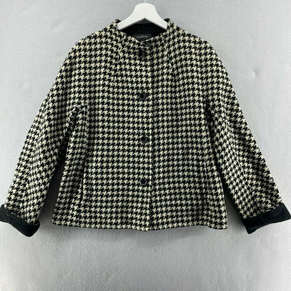 Talbots Wool Houndstooth Knit Jacket Womens Large Coat Sweater Career Dogtooth - Picture 1 of 9